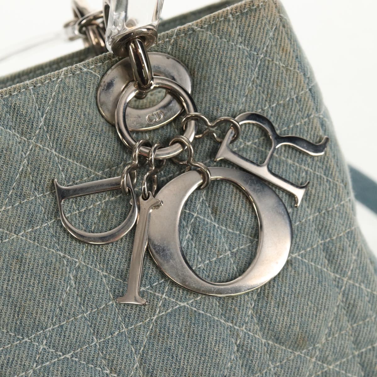 Christian Dior Canage Hand Bag Denim 2way Light Blue Silver Auth 129784V