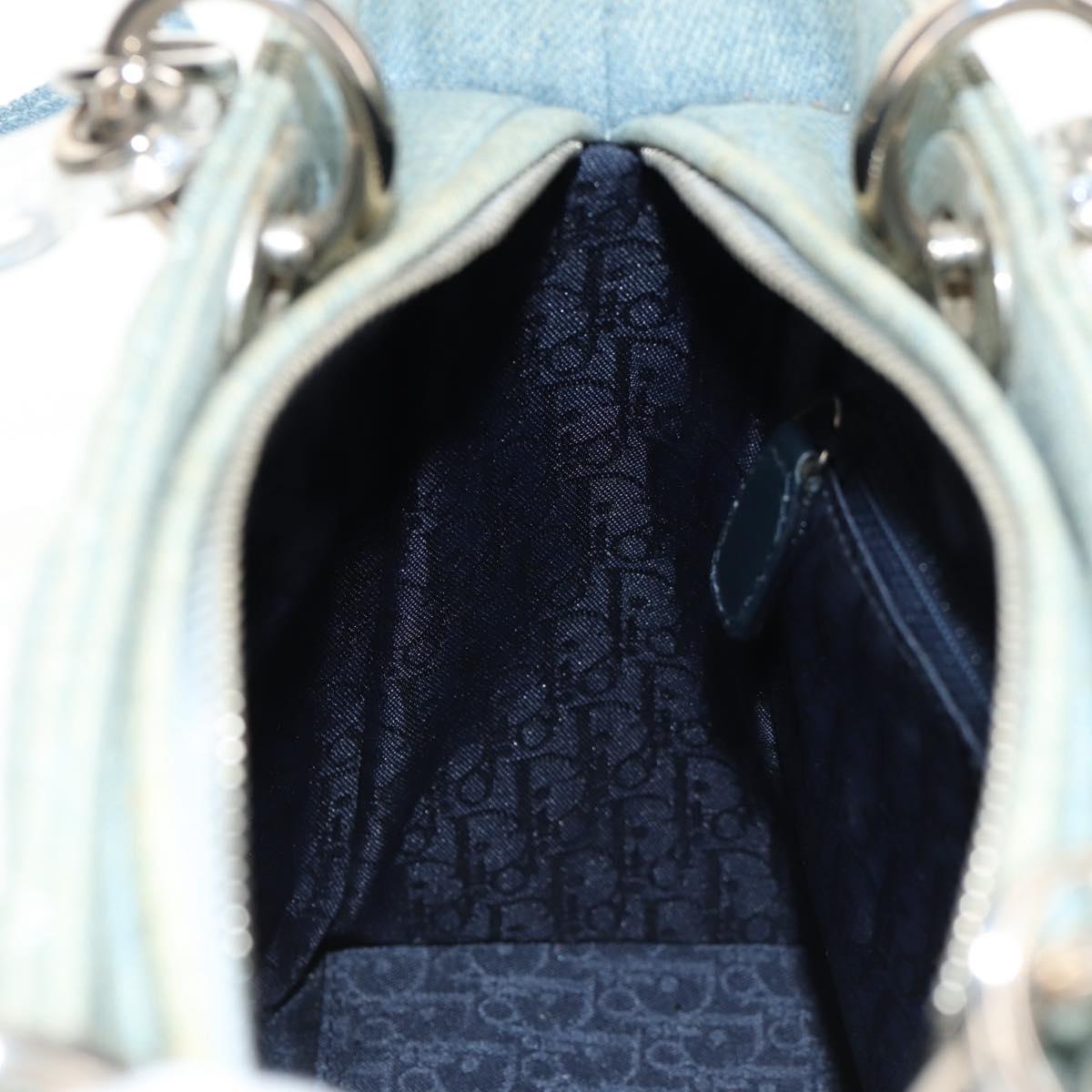 Christian Dior Canage Hand Bag Denim 2way Light Blue Silver Auth 129784V