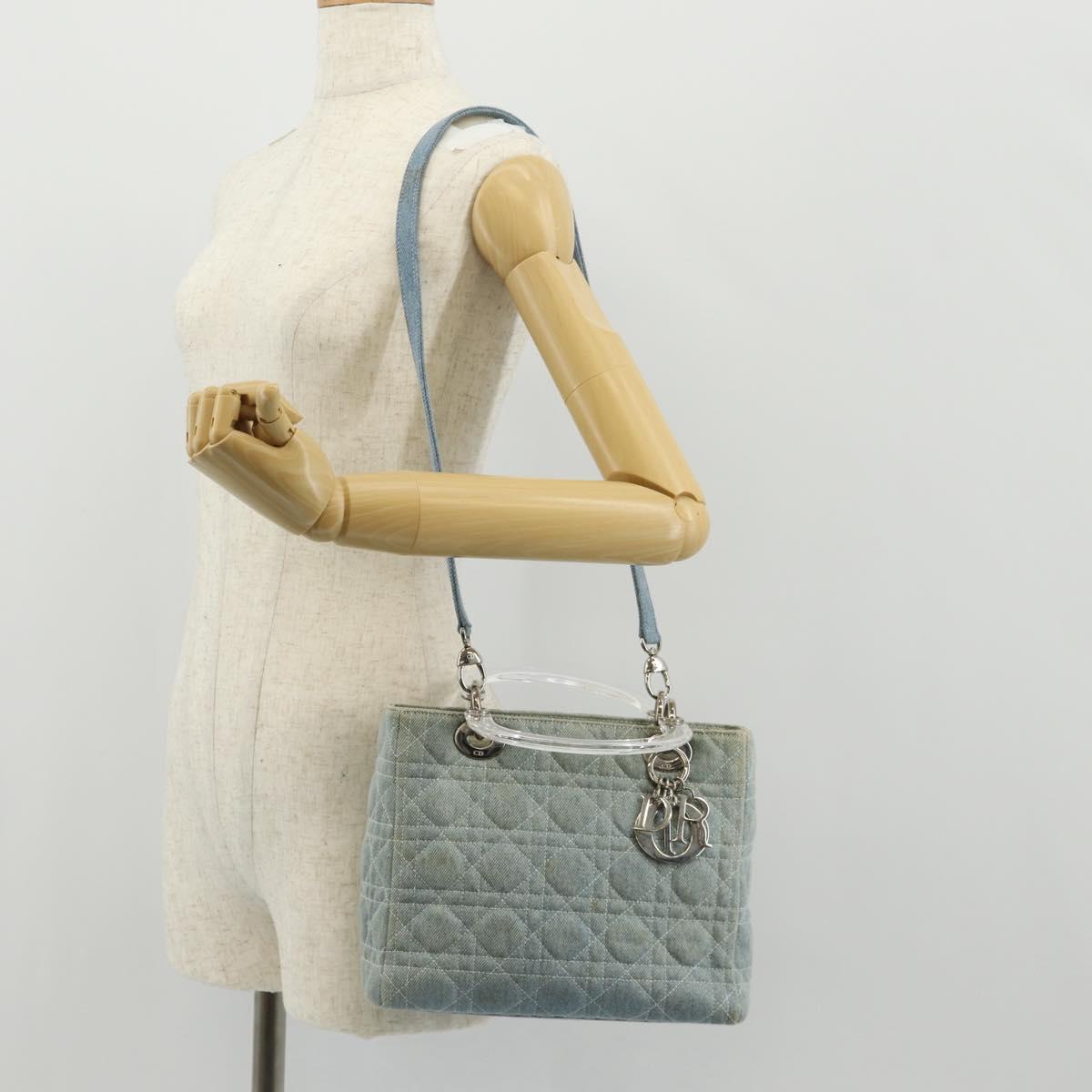 Christian Dior Canage Hand Bag Denim 2way Light Blue Silver Auth 129784V