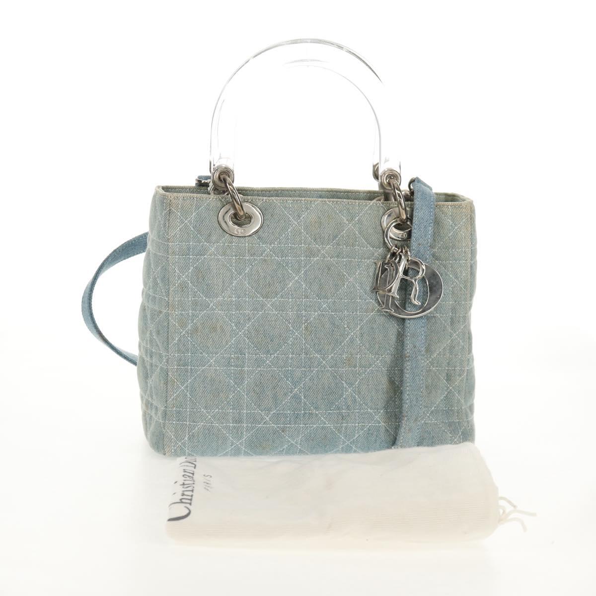 Christian Dior Canage Hand Bag Denim 2way Light Blue Silver Auth 129784V