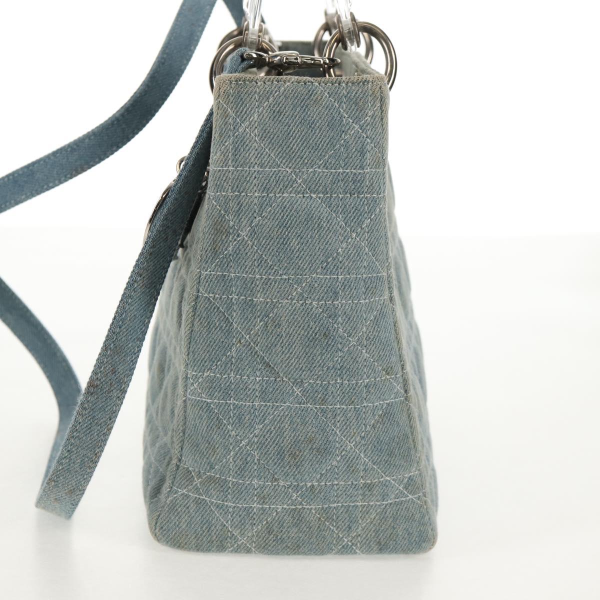 Christian Dior Canage Hand Bag Denim 2way Light Blue Silver Auth 129784V