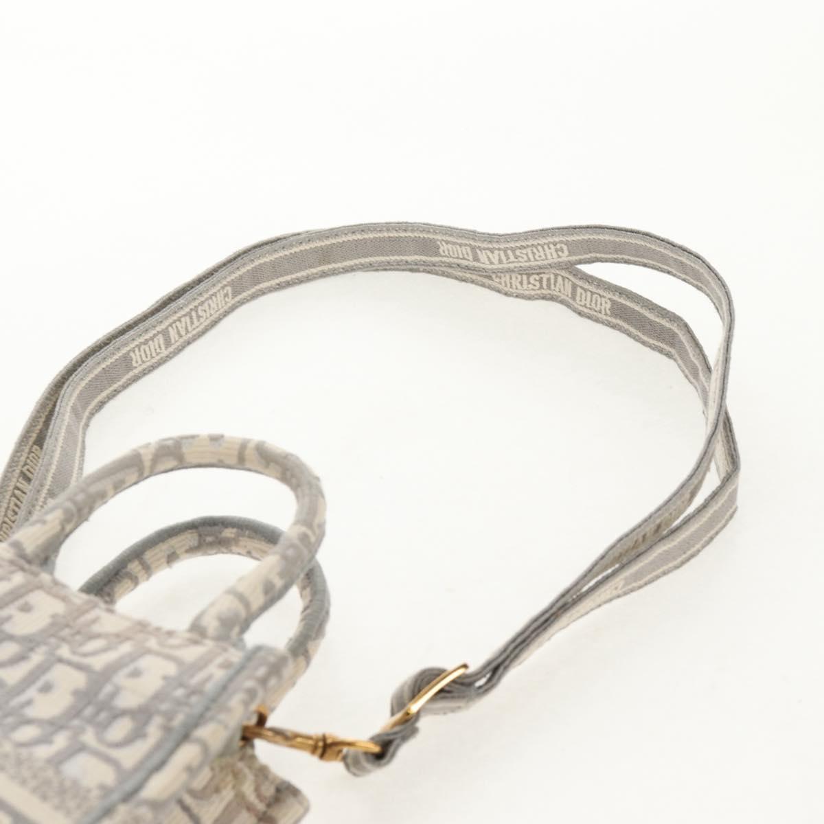 Christian Dior Oblique Book Tote Shoulder Bag Canvas Gray Gold Auth 129785M