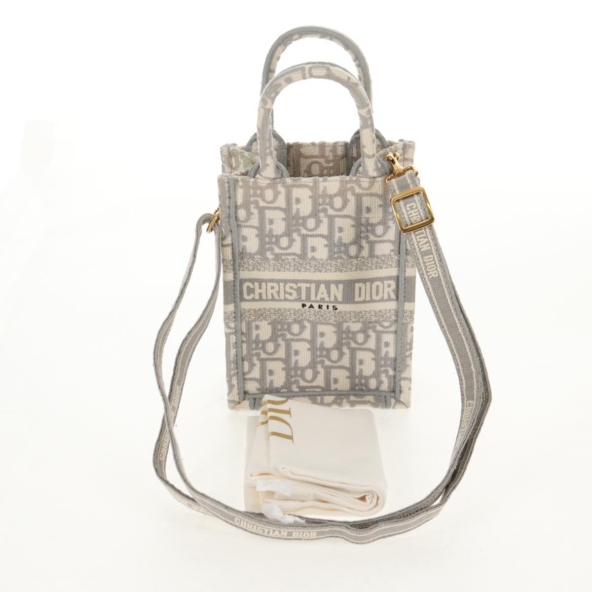 Christian Dior Oblique Book Tote Shoulder Bag Canvas Gray Gold Auth 129785M