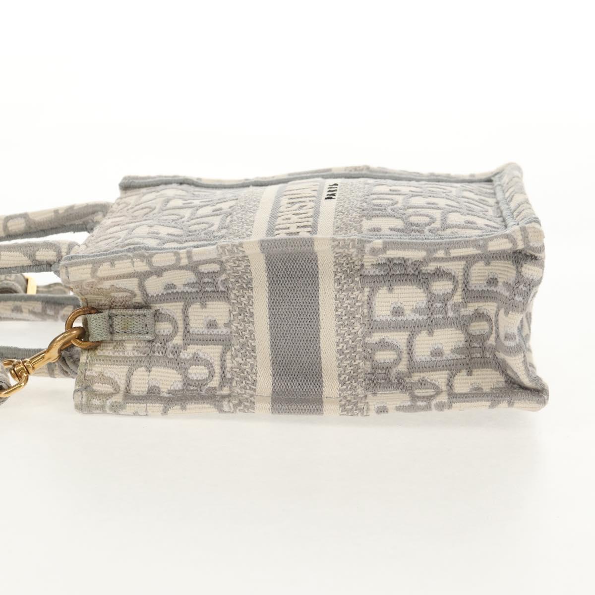 Christian Dior Oblique Book Tote Shoulder Bag Canvas Gray Gold Auth 129785M