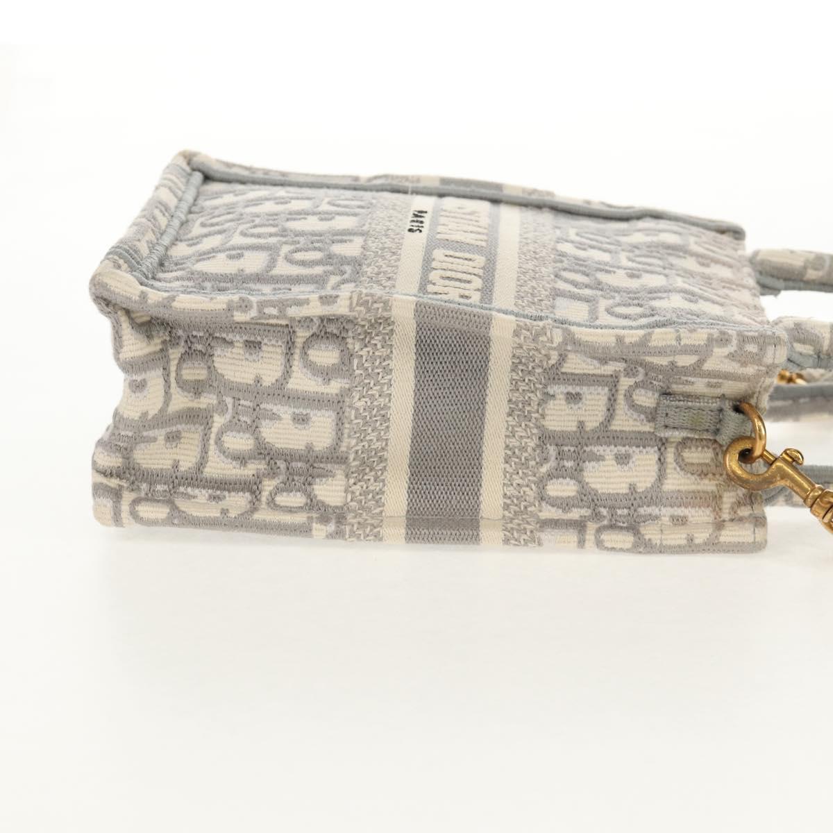 Christian Dior Oblique Book Tote Shoulder Bag Canvas Gray Gold Auth 129785M
