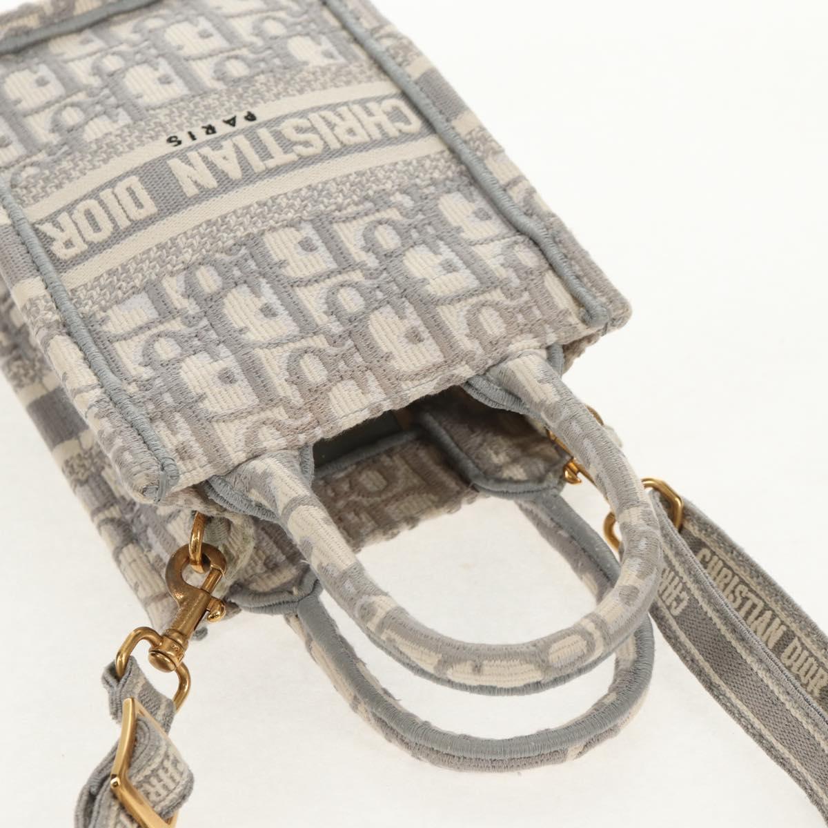 Christian Dior Oblique Book Tote Shoulder Bag Canvas Gray Gold Auth 129785M