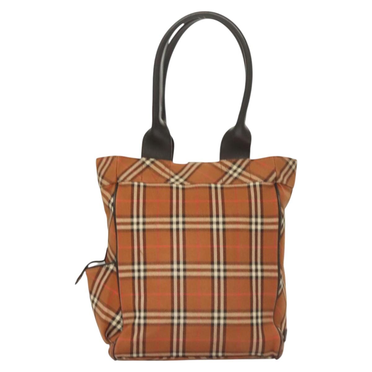 BURBERRY Nova Check Blue Label Tote Bag Canvas Brown Silver Auth 129810