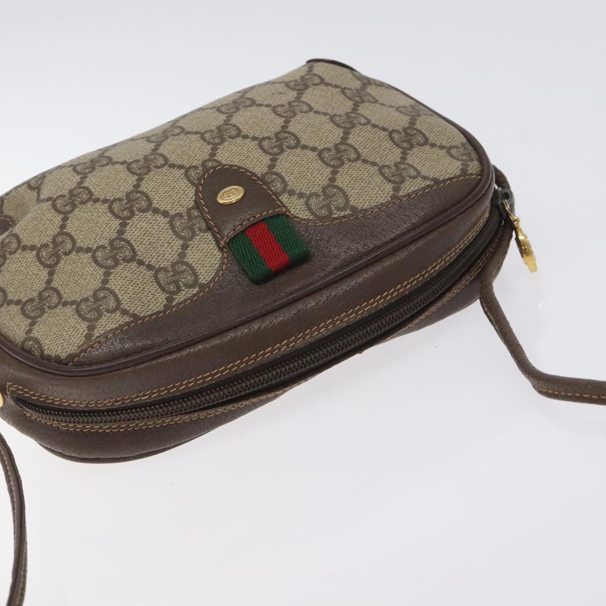 GUCCI GG Supreme Web Sherry Line Bag PVC Beige Gold 156 02 066 Auth 129814