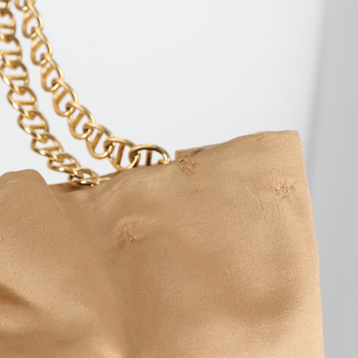 PRADA Chain Tote Bag Satin Gold Auth 129815