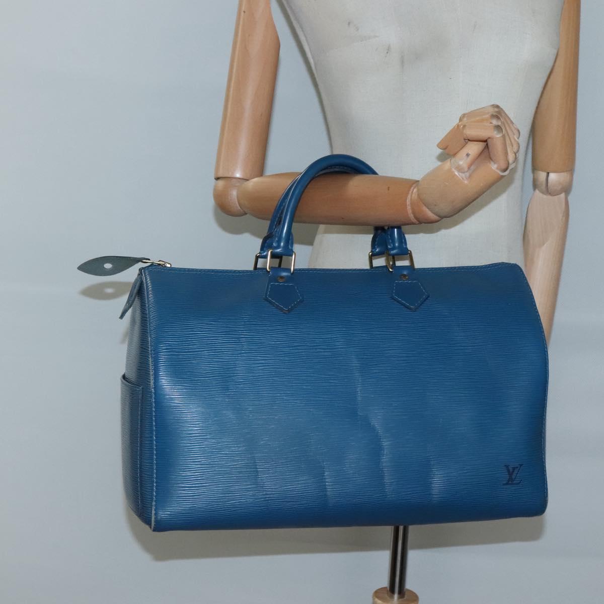 LOUIS VUITTON Epi Speedy 35 Hand Bag Toledo Blue M42995 LV Auth 129906