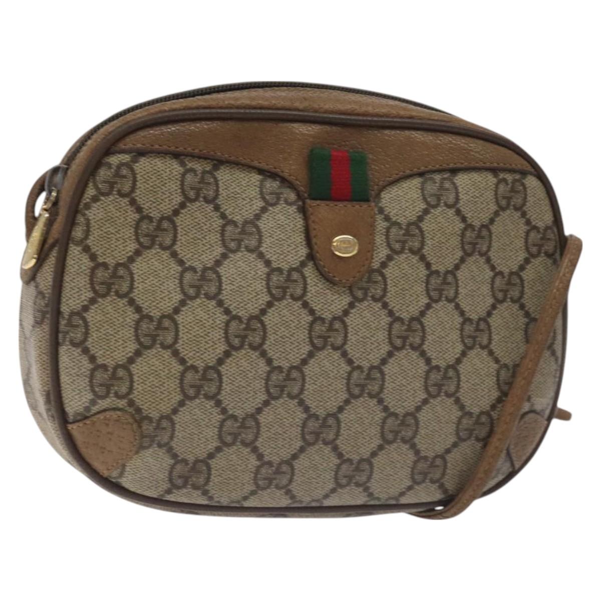 GUCCI GG Supreme Web Sherry Line Bag PVC Beige Gold 89 02 066 Auth 129909