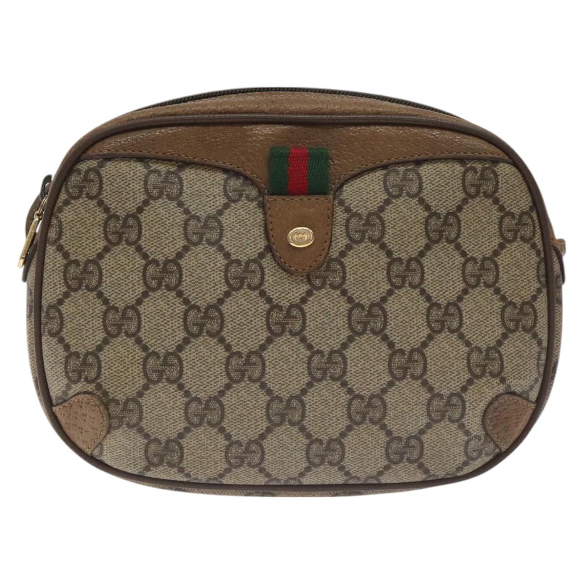 GUCCI GG Supreme Web Sherry Line Bag PVC Beige Gold 89 02 066 Auth 129909