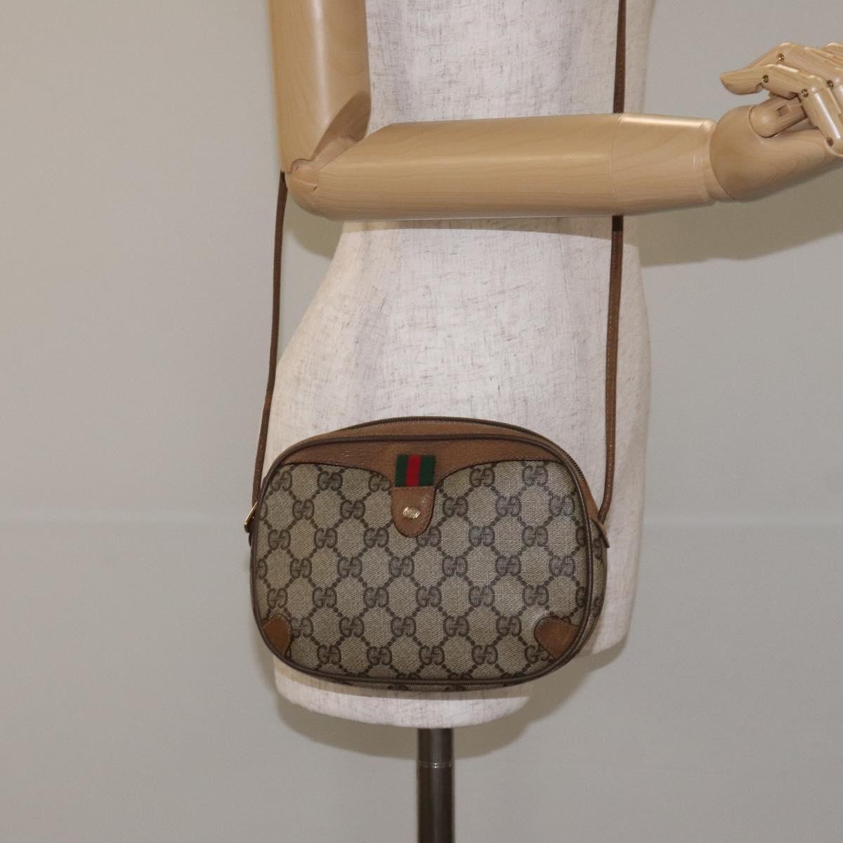 GUCCI GG Supreme Web Sherry Line Bag PVC Beige Gold 89 02 066 Auth 129909