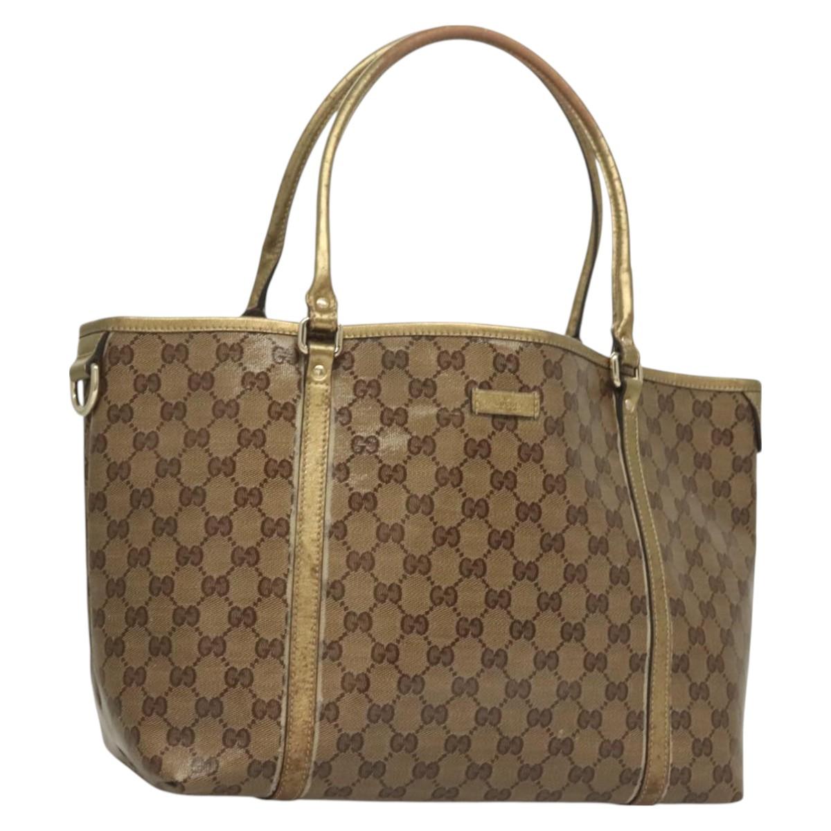 GUCCI GG Crystal Tote Bag Coated Canvas Beige Gold 197953 Auth 129915