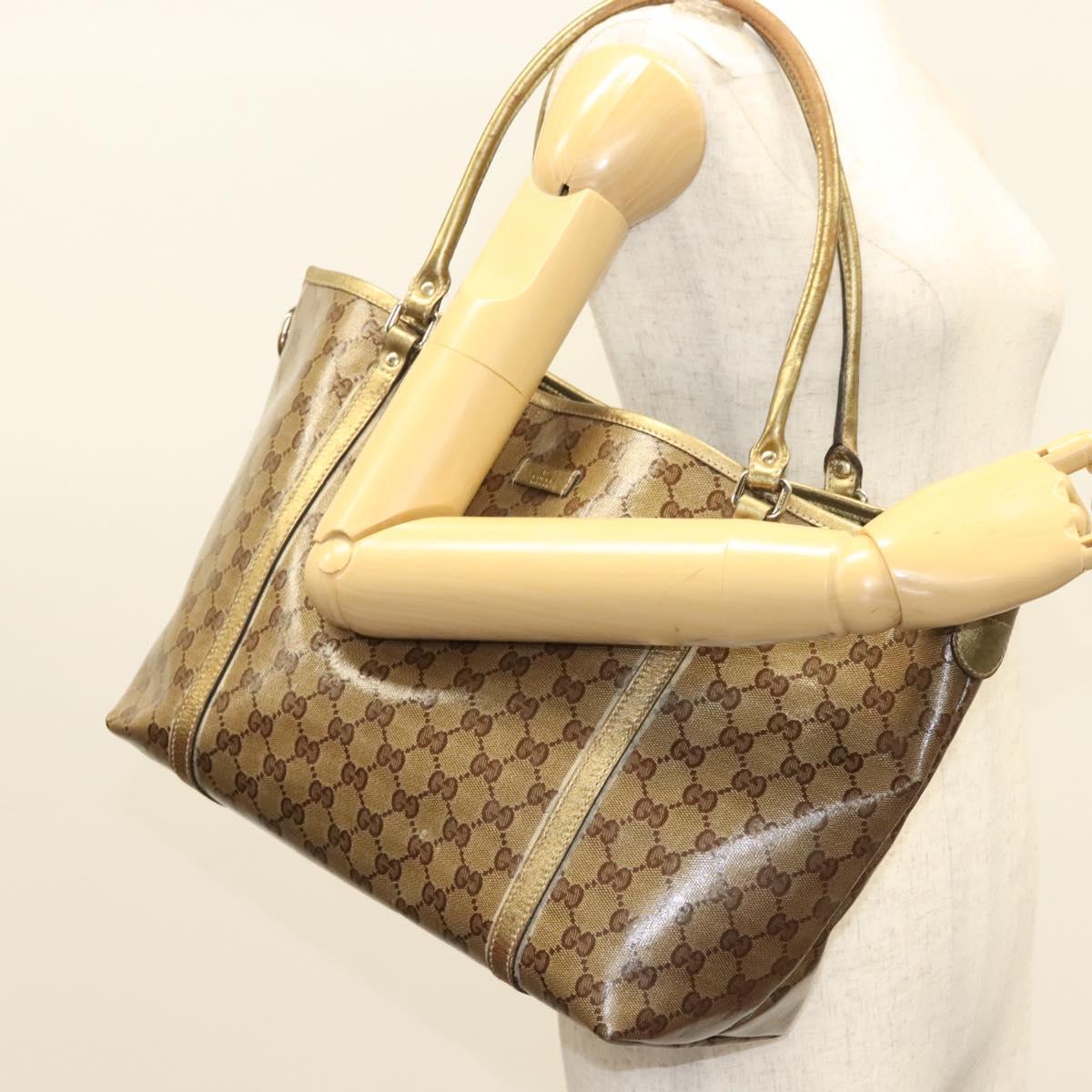 GUCCI GG Crystal Tote Bag Coated Canvas Beige Gold 197953 Auth 129915
