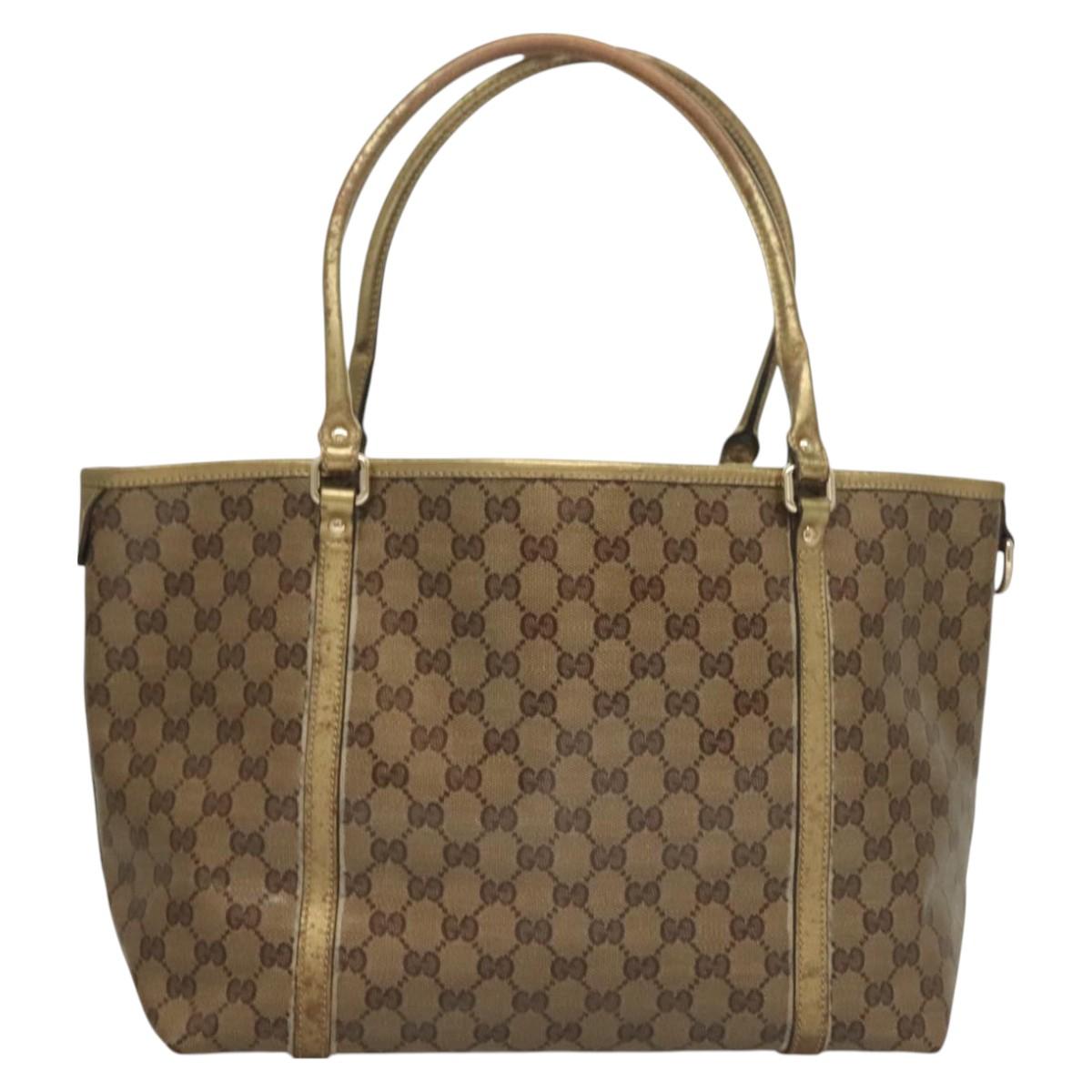 GUCCI GG Crystal Tote Bag Coated Canvas Beige Gold 197953 Auth 129915