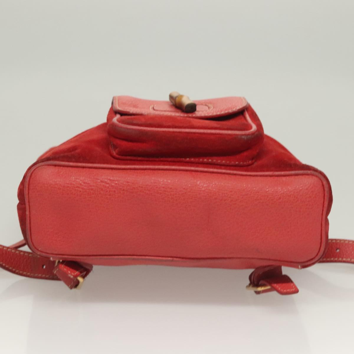 GUCCI Bamboo Backpack Suede Leather Red Gold 003 1956 0030 Auth 129916