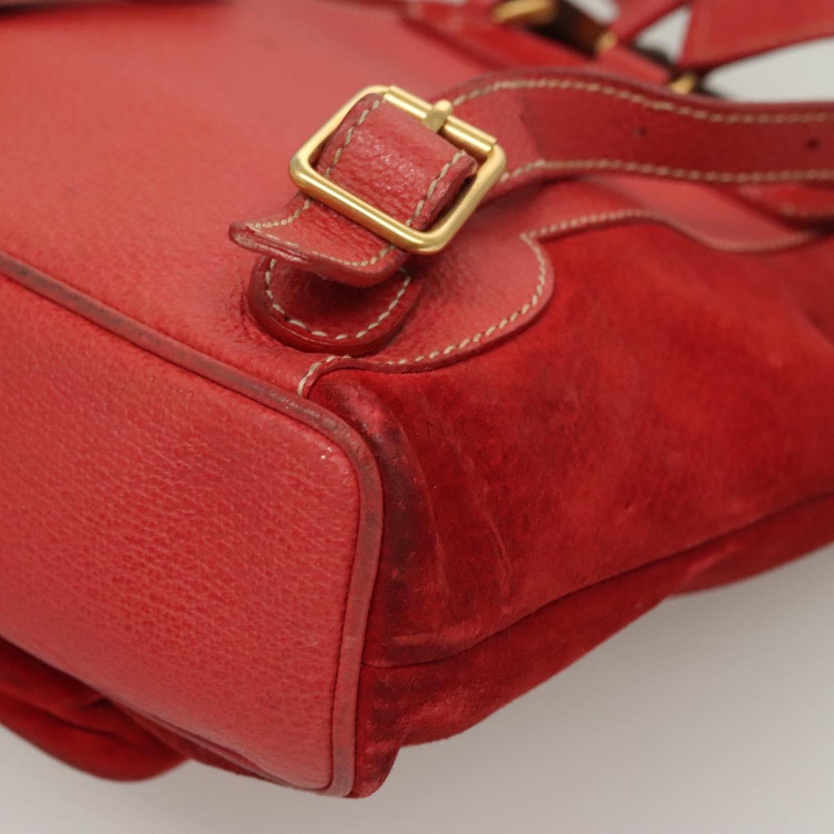 GUCCI Bamboo Backpack Suede Leather Red Gold 003 1956 0030 Auth 129916