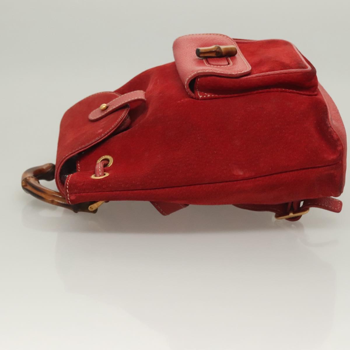 GUCCI Bamboo Backpack Suede Leather Red Gold 003 1956 0030 Auth 129916