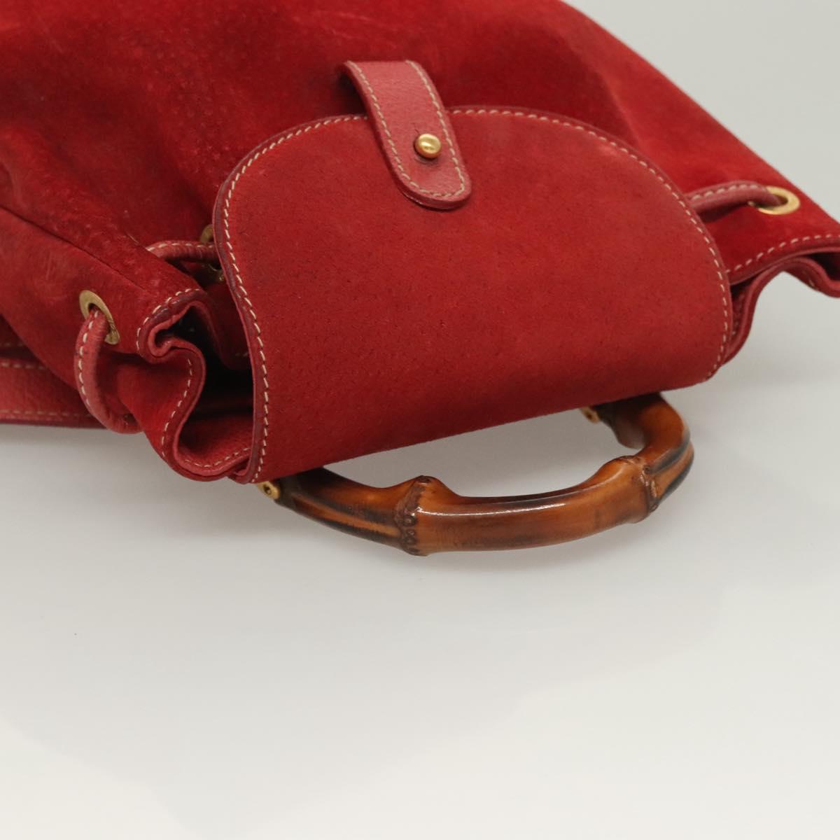 GUCCI Bamboo Backpack Suede Leather Red Gold 003 1956 0030 Auth 129916