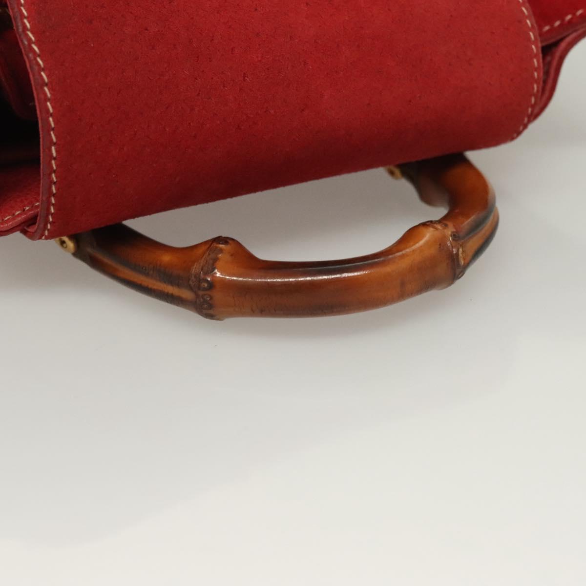 GUCCI Bamboo Backpack Suede Leather Red Gold 003 1956 0030 Auth 129916