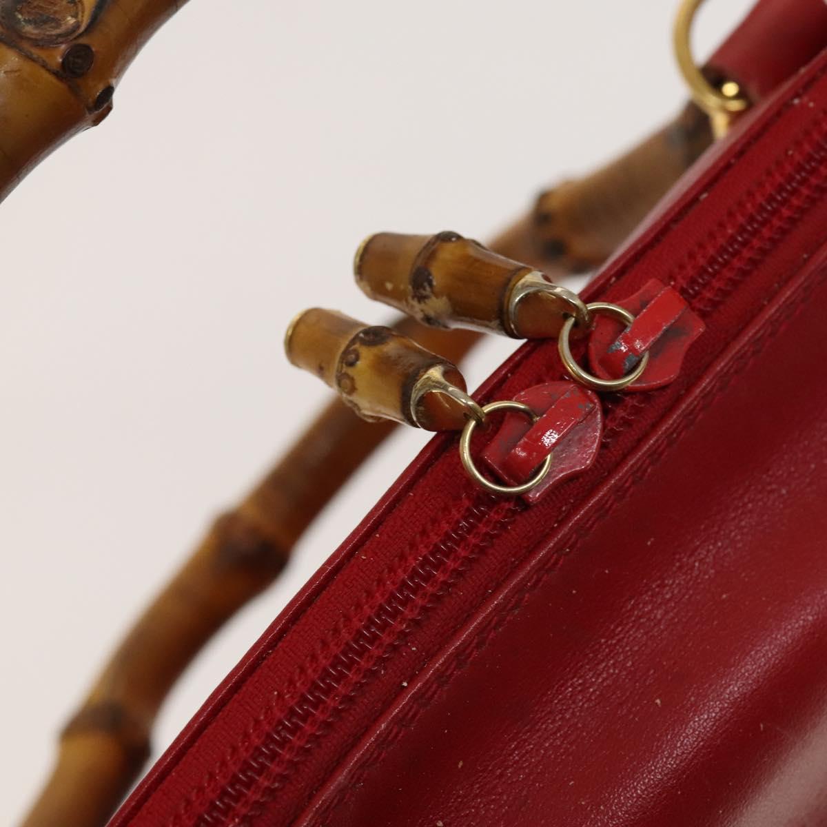 GUCCI Bamboo Hand Bag Leather Red Gold 000 2214 0289 Auth 129921