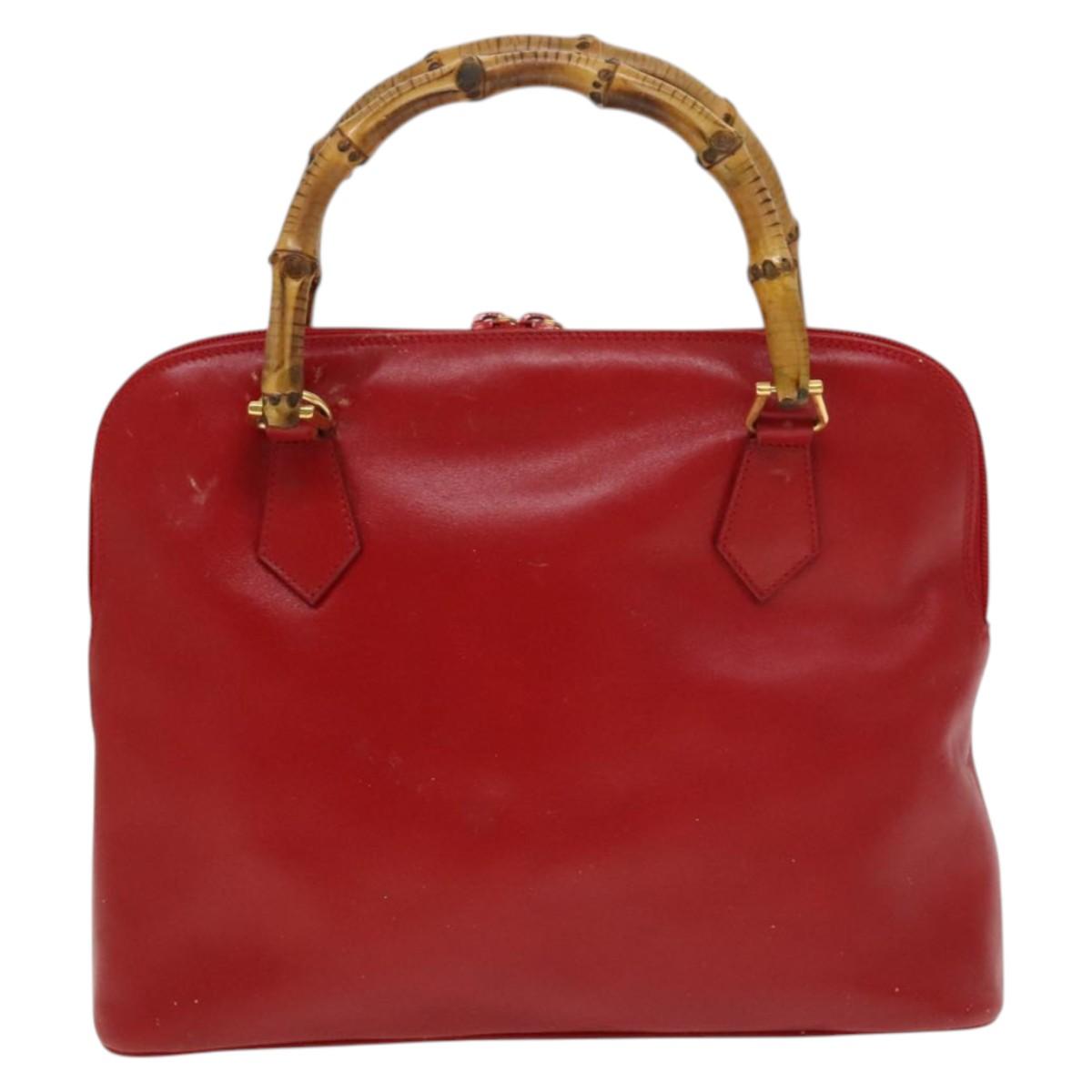 GUCCI Bamboo Hand Bag Leather Red Gold 000 2214 0289 Auth 129921