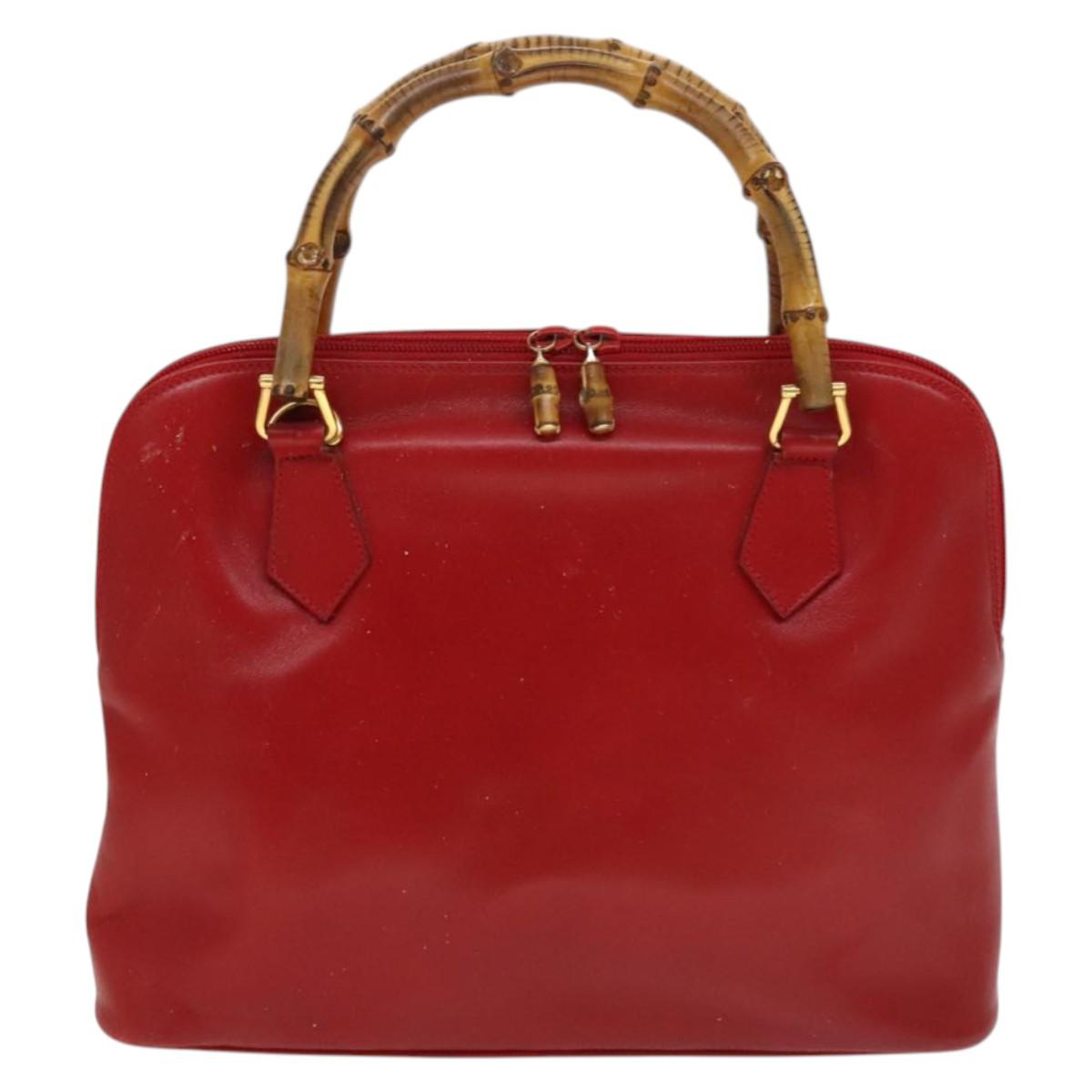 GUCCI Bamboo Hand Bag Leather Red Gold 000 2214 0289 Auth 129921