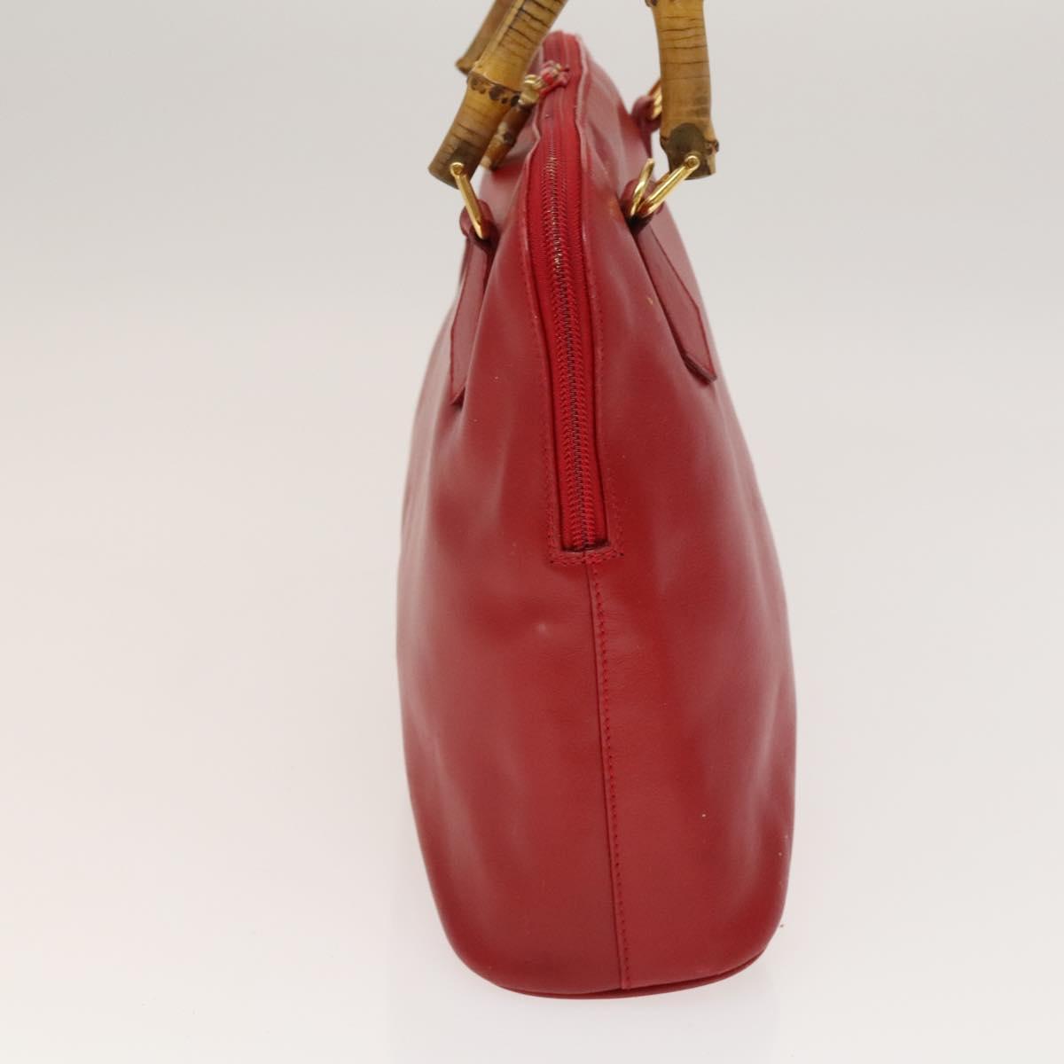 GUCCI Bamboo Hand Bag Leather Red Gold 000 2214 0289 Auth 129921