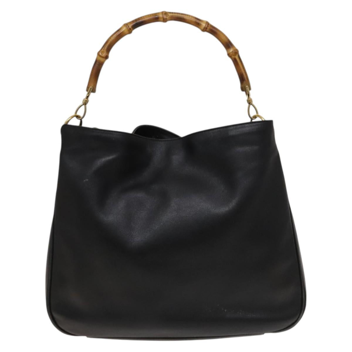 GUCCI Bamboo Hand Bag Leather 2way Black Gold 001 1577 Auth 129922