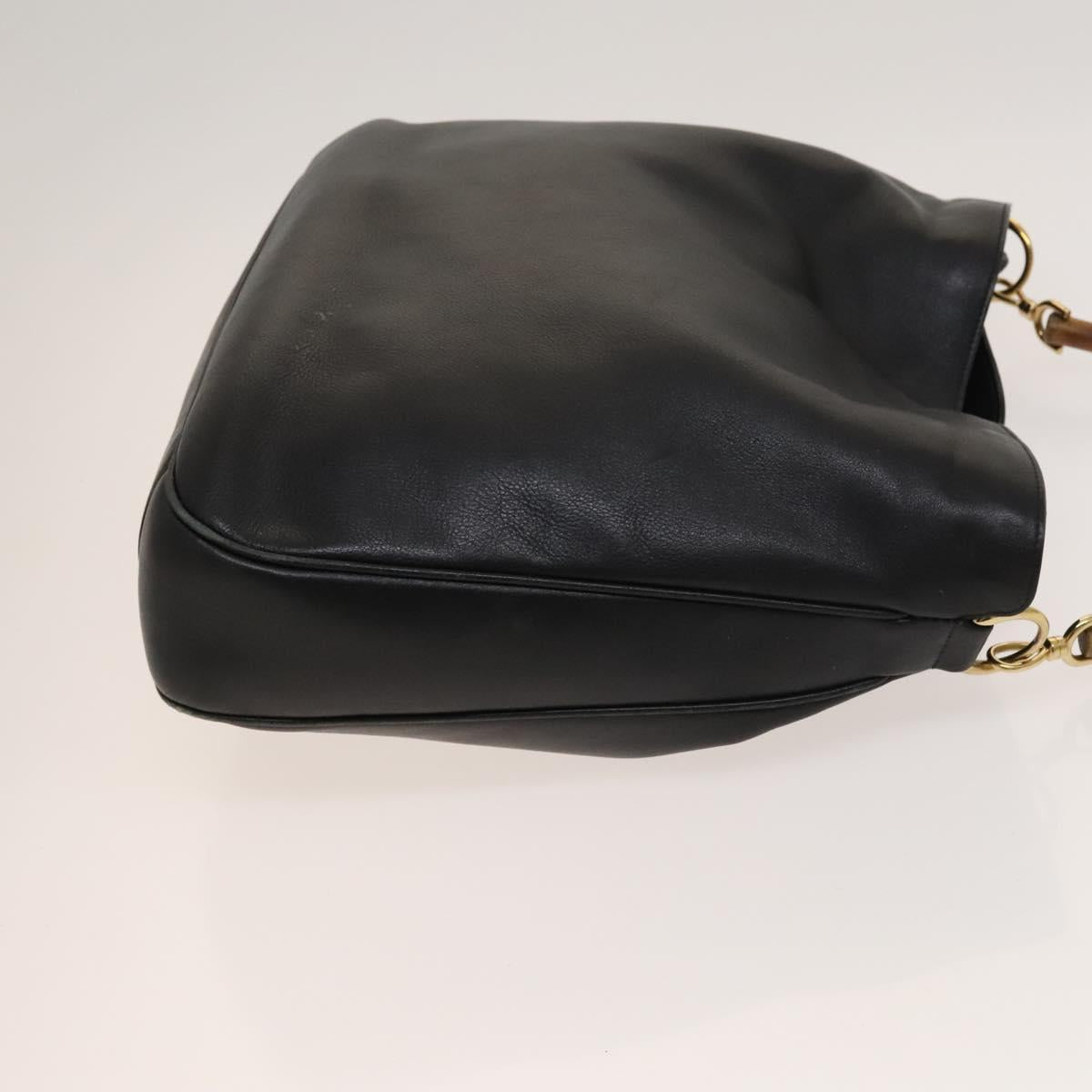 GUCCI Bamboo Hand Bag Leather 2way Black Gold 001 1577 Auth 129922