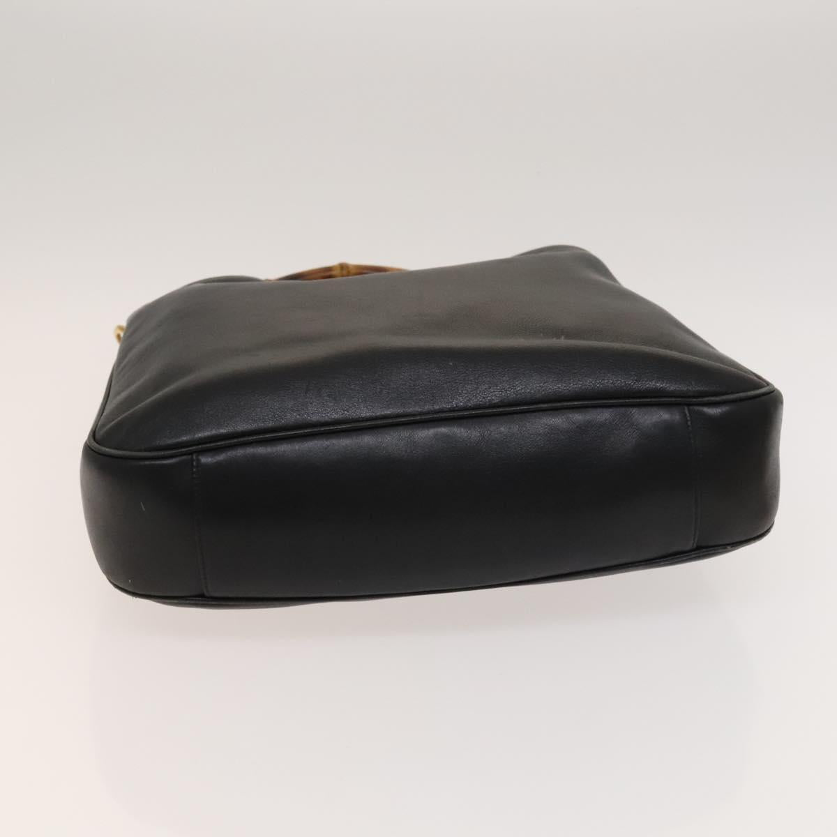 GUCCI Bamboo Hand Bag Leather 2way Black Gold 001 1577 Auth 129922