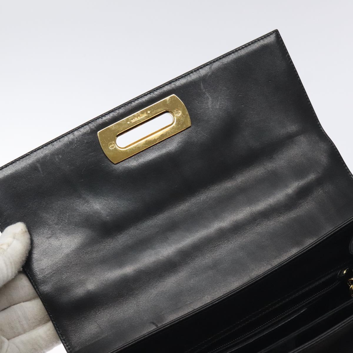 Salvatore Ferragamo Gancini Hand Bag Leather 2way Black Gold Auth 129924
