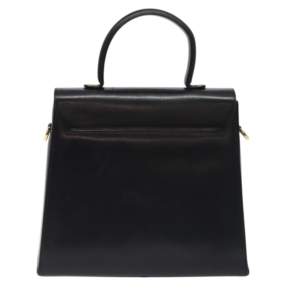 Salvatore Ferragamo Gancini Hand Bag Leather 2way Black Gold Auth 129924