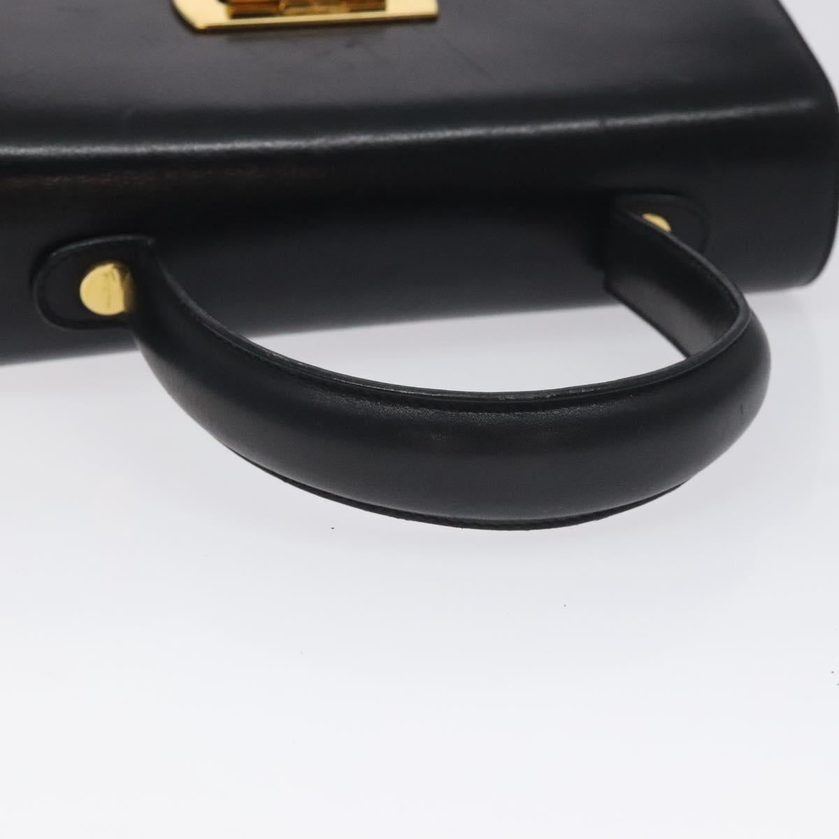 Salvatore Ferragamo Gancini Hand Bag Leather 2way Black Gold Auth 129924