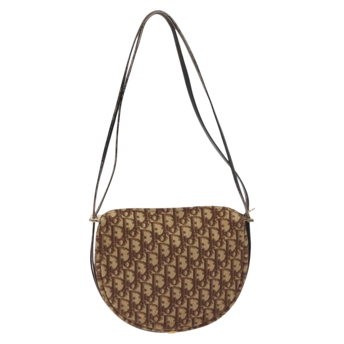 Christian Dior Trotter Canvas Shoulder Bag Brown Gold Auth 129927