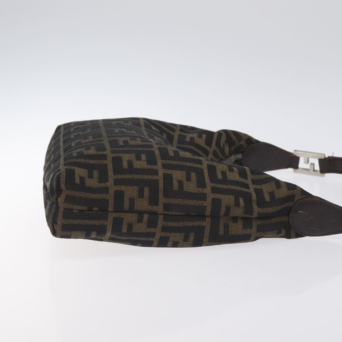 FENDI Zucca Canvas Shoulder Bag Black Brown Auth 129931