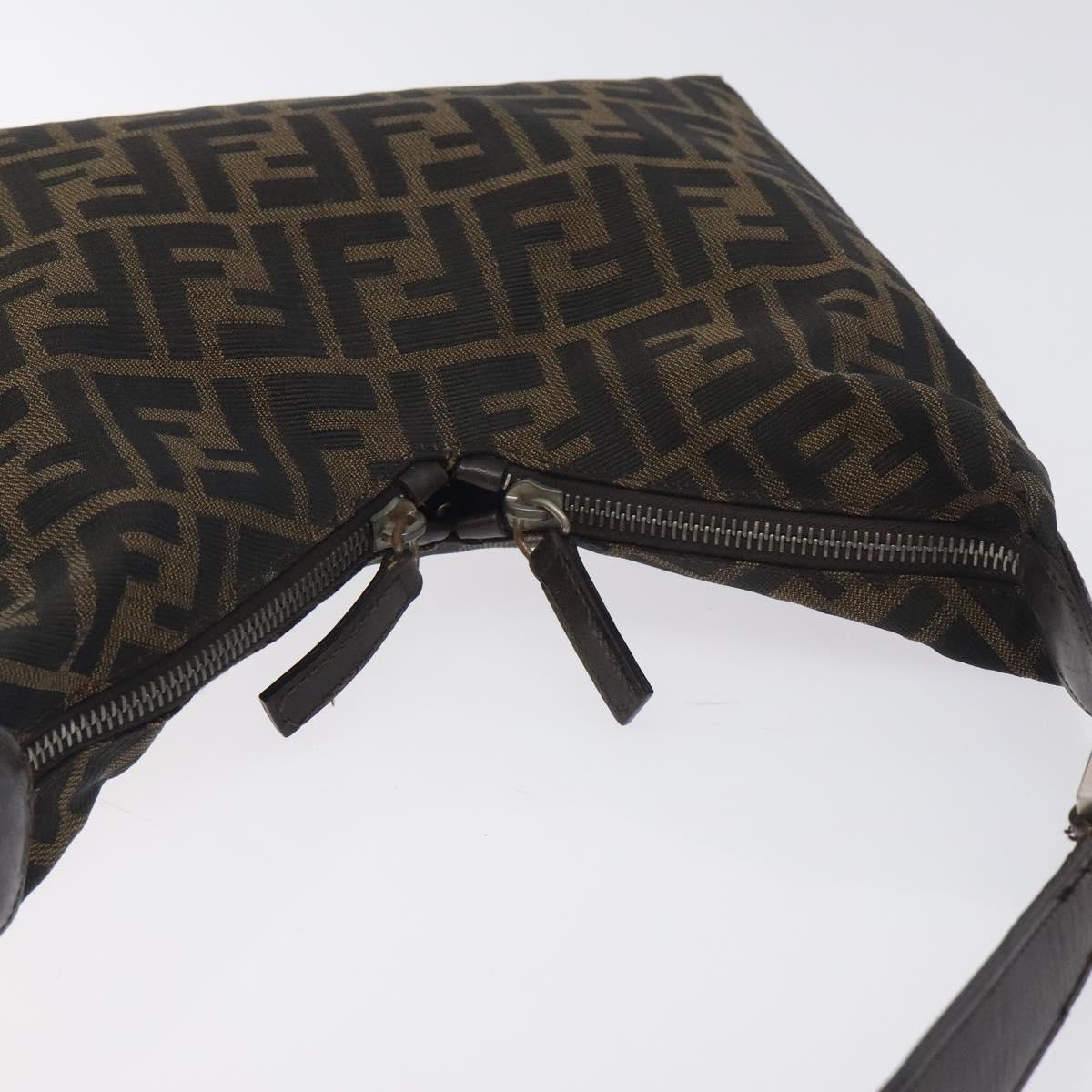 FENDI Zucca Canvas Shoulder Bag Black Brown Auth 129931