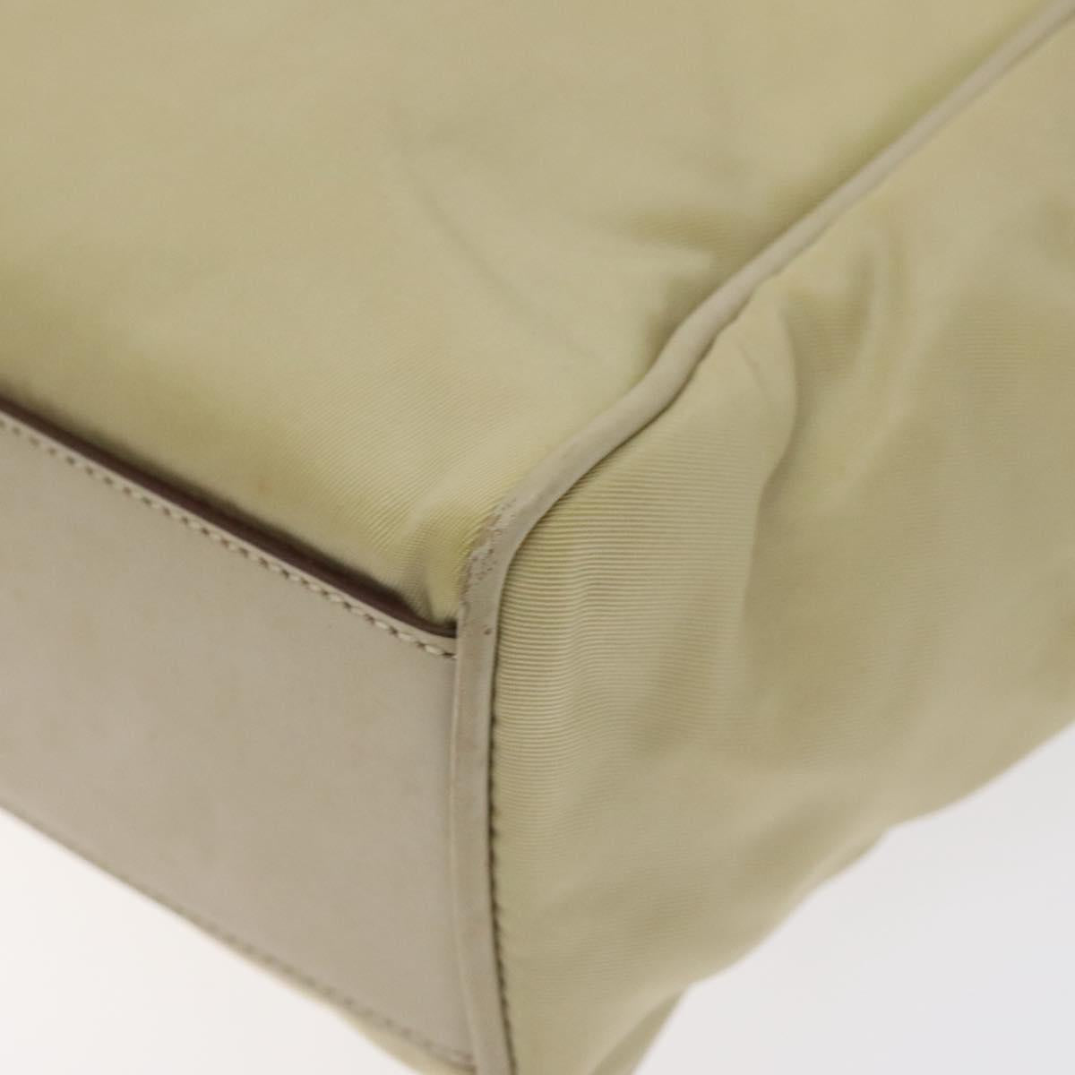 PRADA Hand Bag Nylon Leather Beige Gold Auth 129935