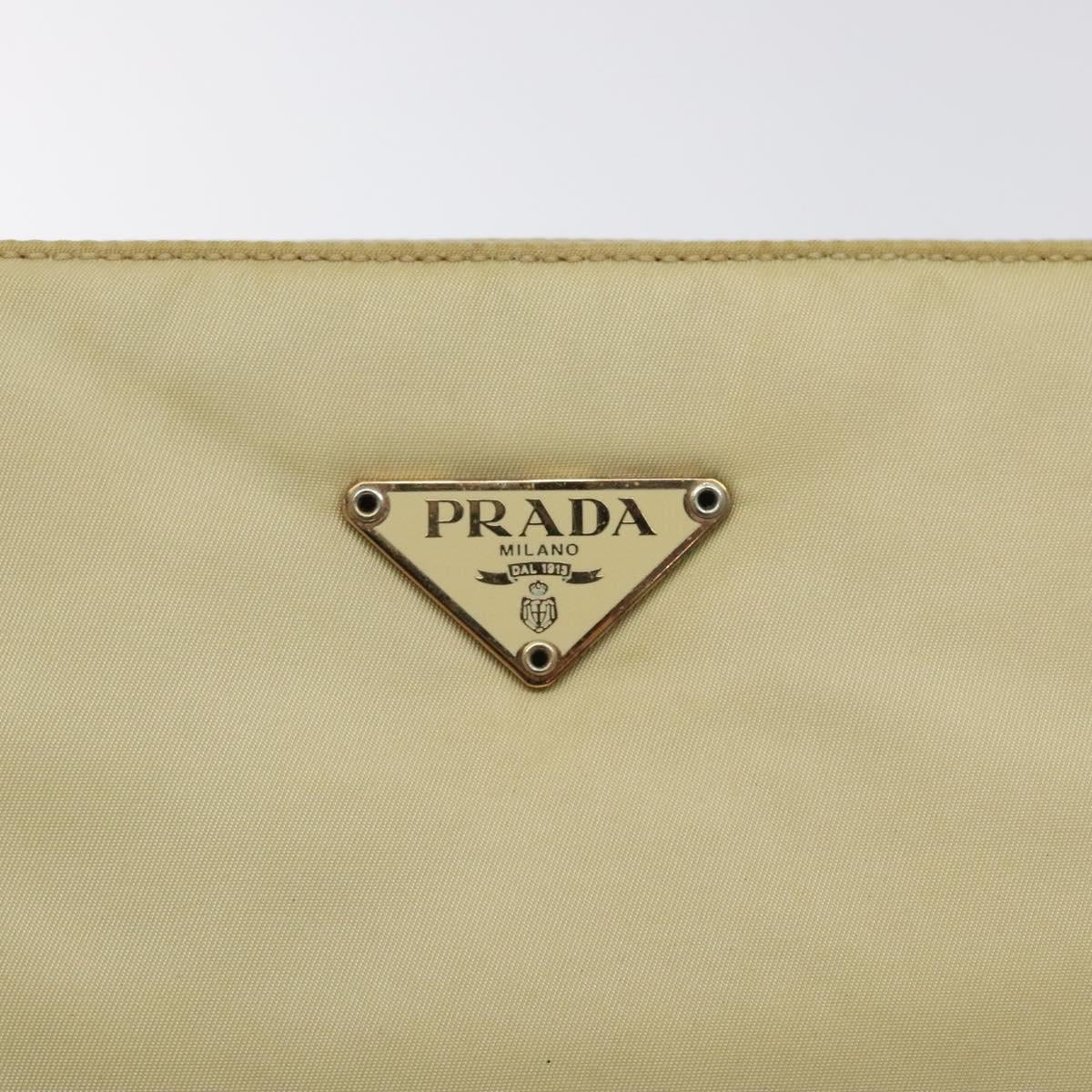 PRADA Hand Bag Nylon Leather Beige Gold Auth 129935