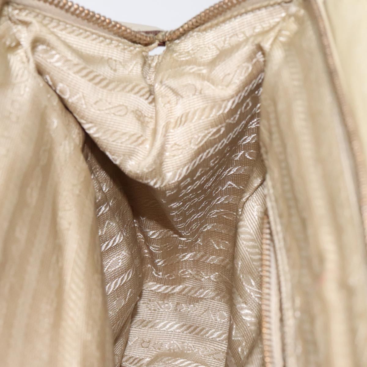 PRADA Hand Bag Nylon Leather Beige Gold Auth 129935