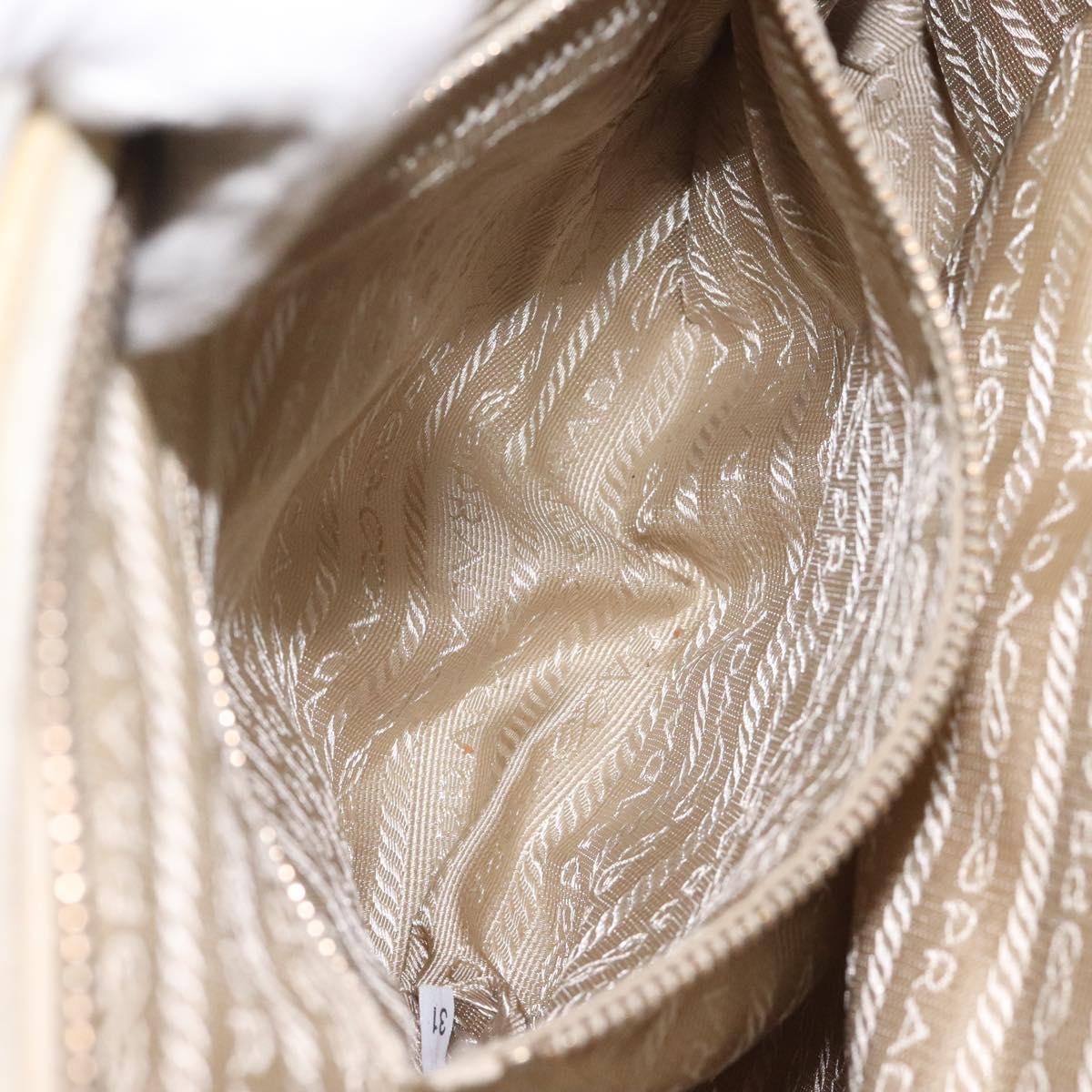 PRADA Hand Bag Nylon Leather Beige Gold Auth 129935