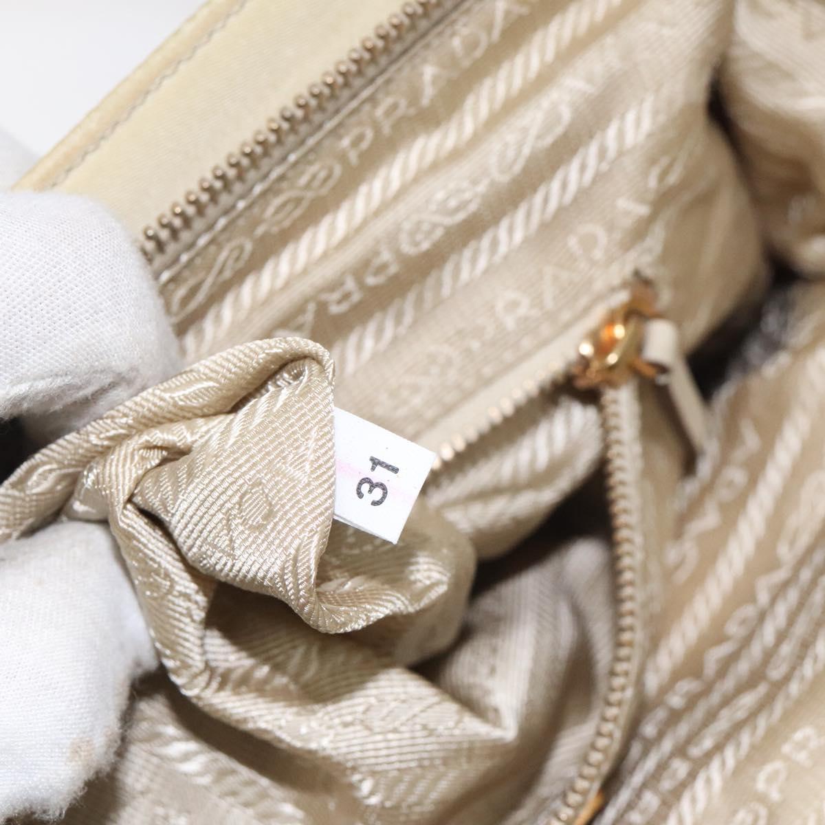 PRADA Hand Bag Nylon Leather Beige Gold Auth 129935