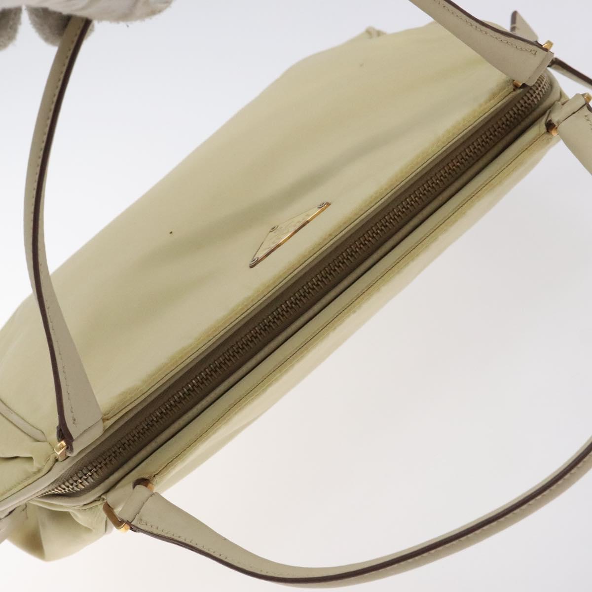 PRADA Hand Bag Nylon Leather Beige Gold Auth 129935