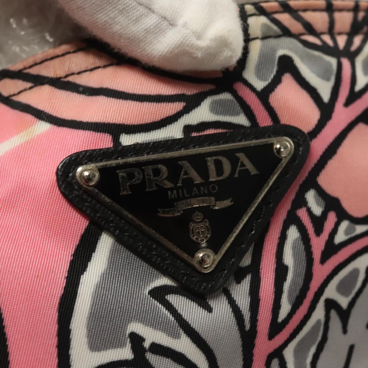 PRADA Tote Bag Nylon 2way Pink Silver Auth 129937