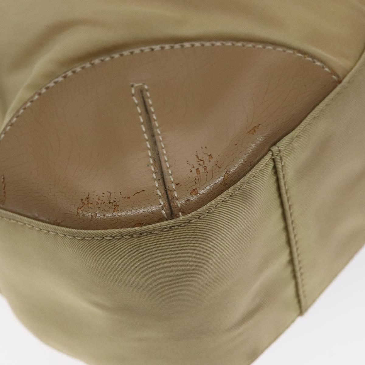 PRADA Tote Bag Nylon Leather Beige Silver Auth 129939