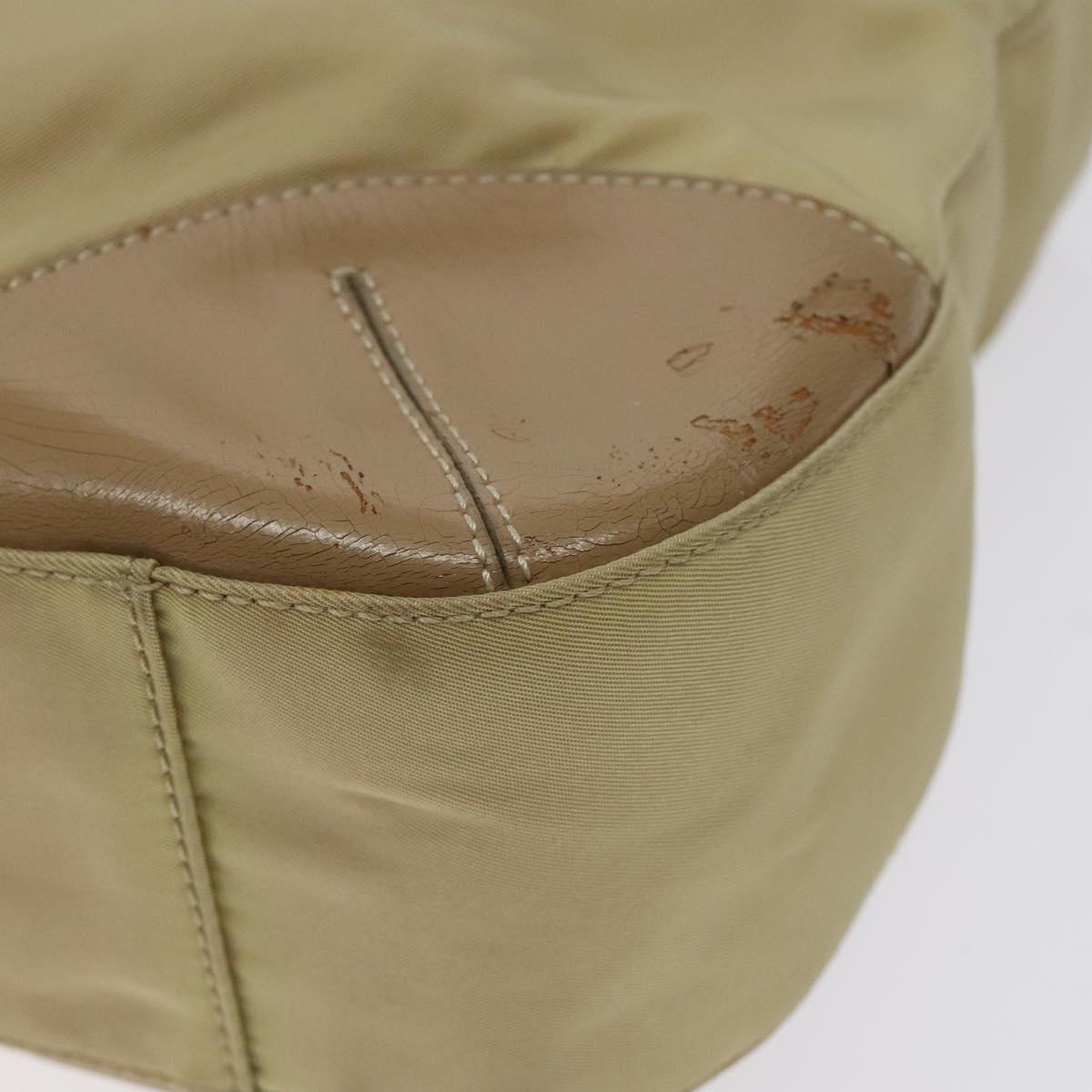 PRADA Tote Bag Nylon Leather Beige Silver Auth 129939