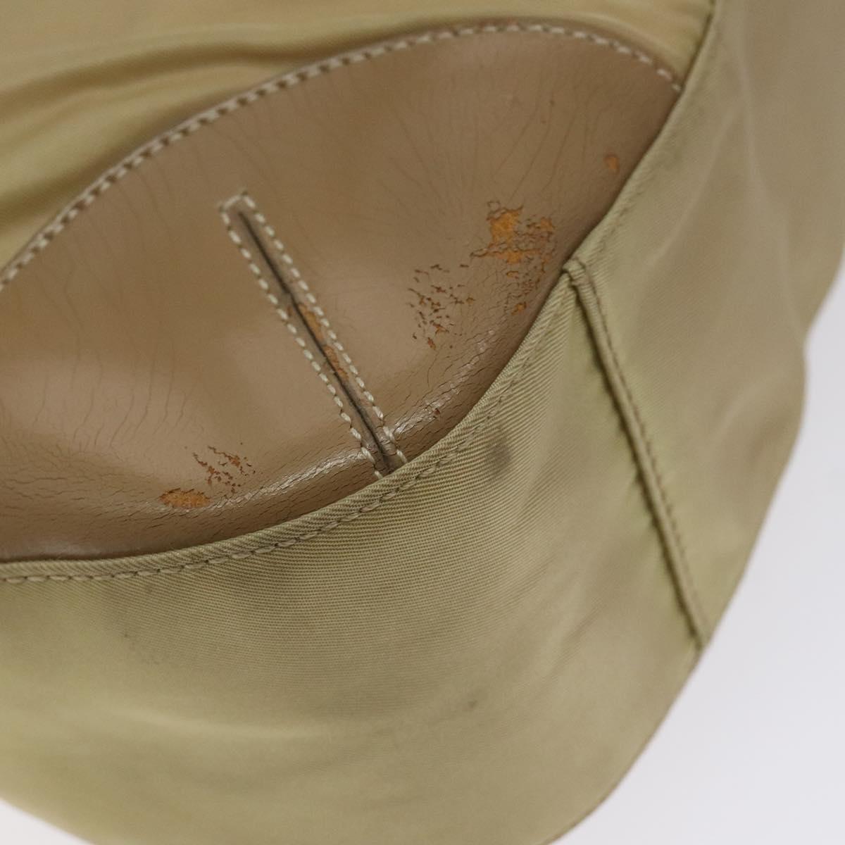 PRADA Tote Bag Nylon Leather Beige Silver Auth 129939