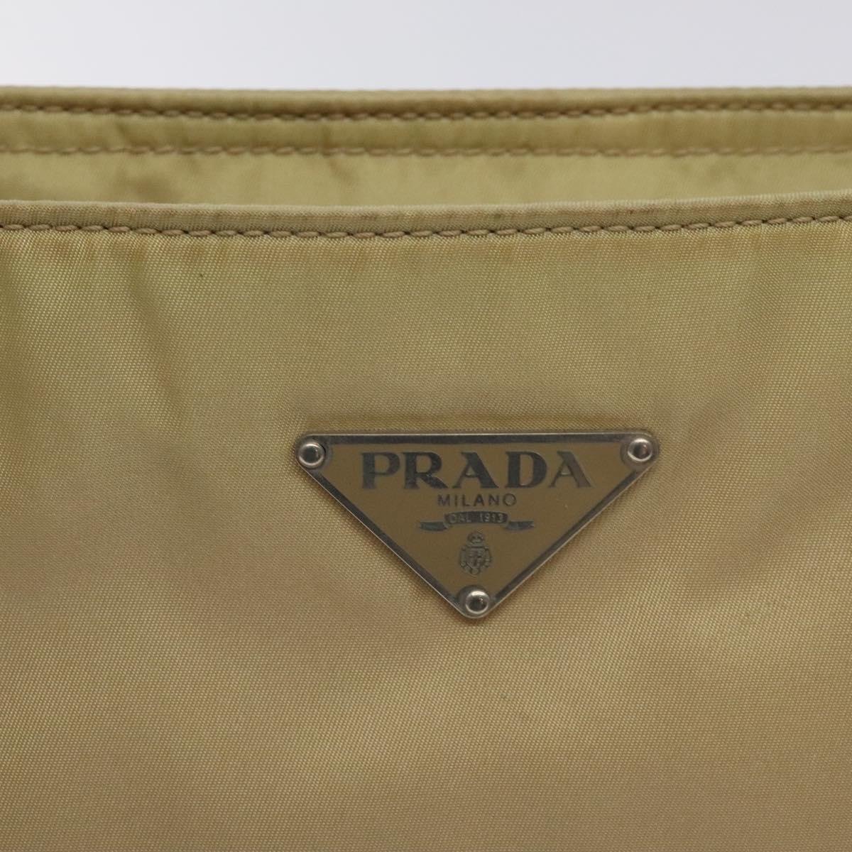 PRADA Tote Bag Nylon Leather Beige Silver Auth 129939