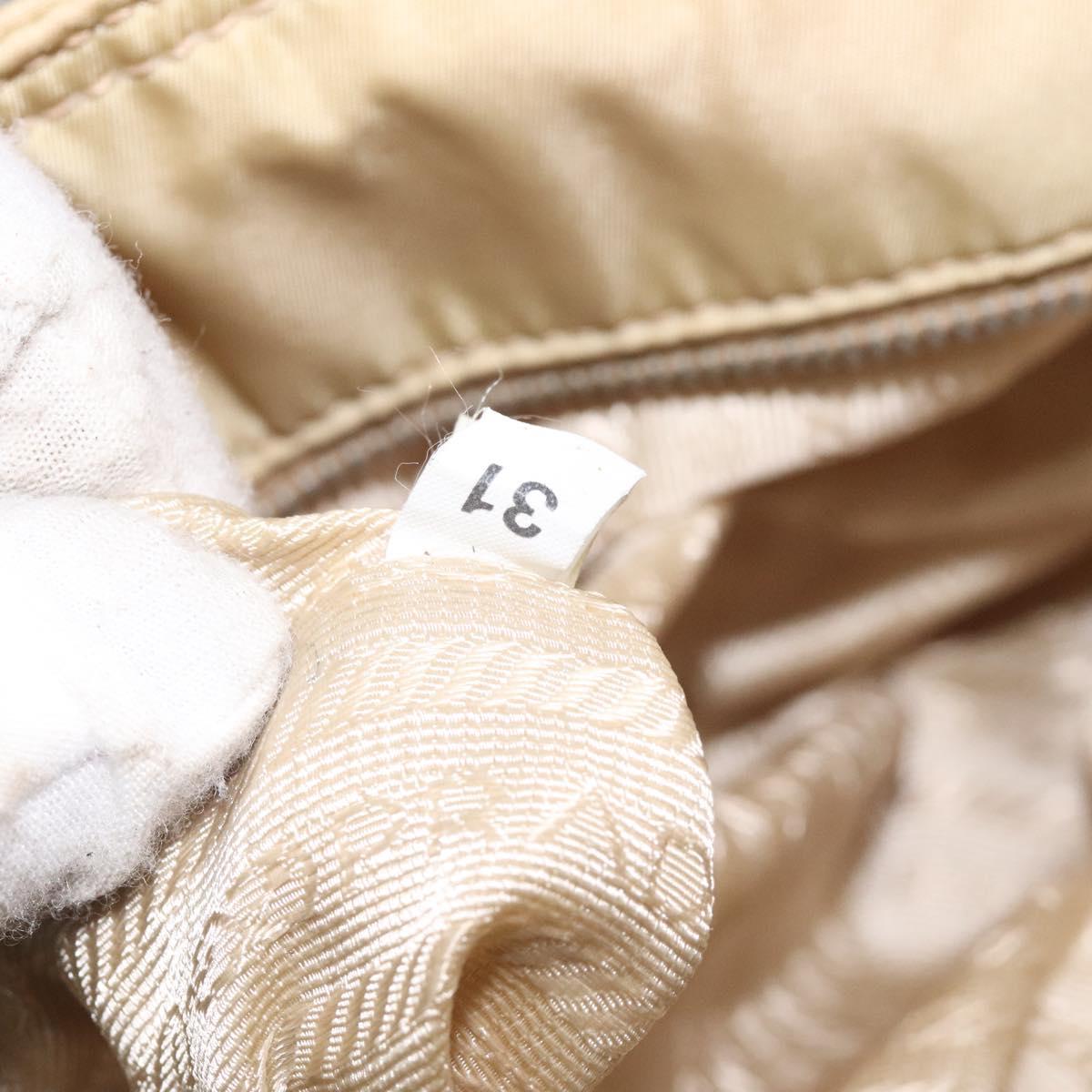 PRADA Tote Bag Nylon Leather Beige Silver Auth 129939